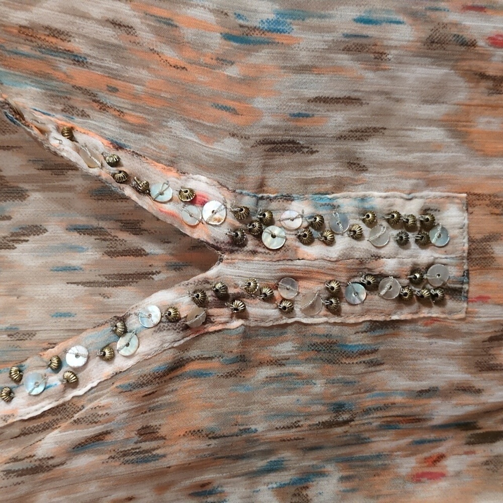 Chicos Tunic: Sheer, Abstract Print Embellished With Beads & Rhinestones, V-Neck - Picture 6 of 16